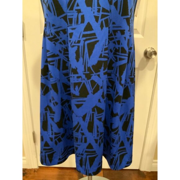 Michael Kors Blue & Black Geometric Fit & Flare Short Sleeve Dress Size 10 - Picture 4 of 8